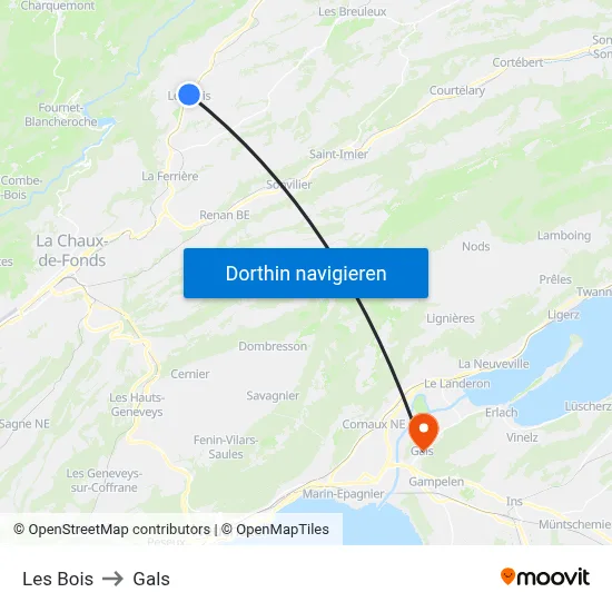 Les Bois to Gals map