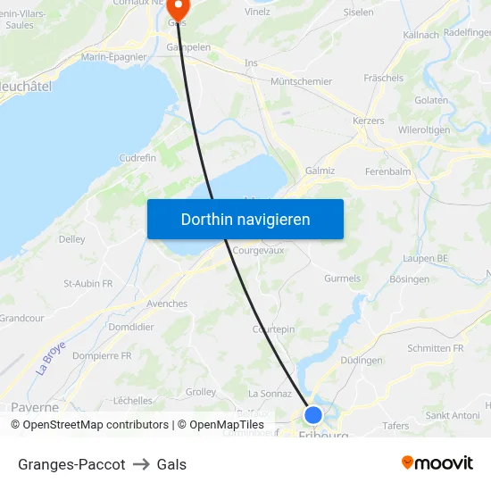 Granges-Paccot to Gals map