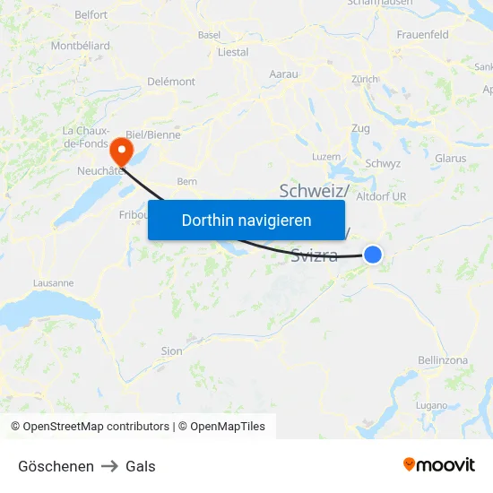 Göschenen to Gals map
