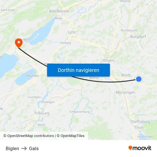Biglen to Gals map
