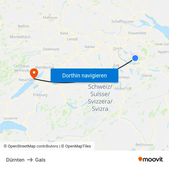 Dürnten to Gals map