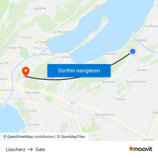 Lüscherz to Gals map