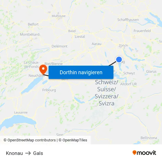 Knonau to Gals map
