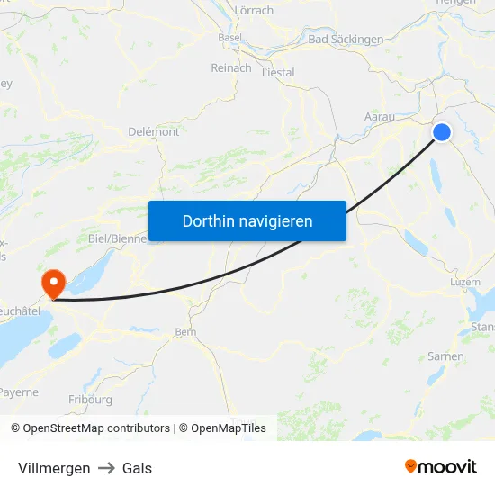 Villmergen to Gals map