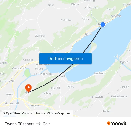 Twann-Tüscherz to Gals map