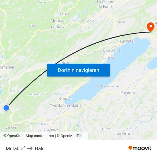 Métabief to Gals map