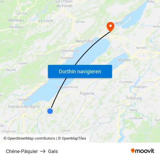 Chêne-Pâquier to Gals map