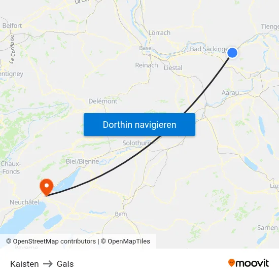 Kaisten to Gals map
