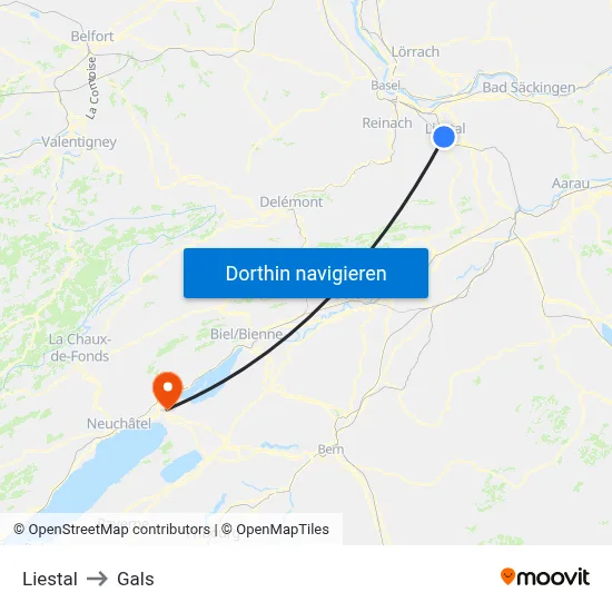 Liestal to Gals map
