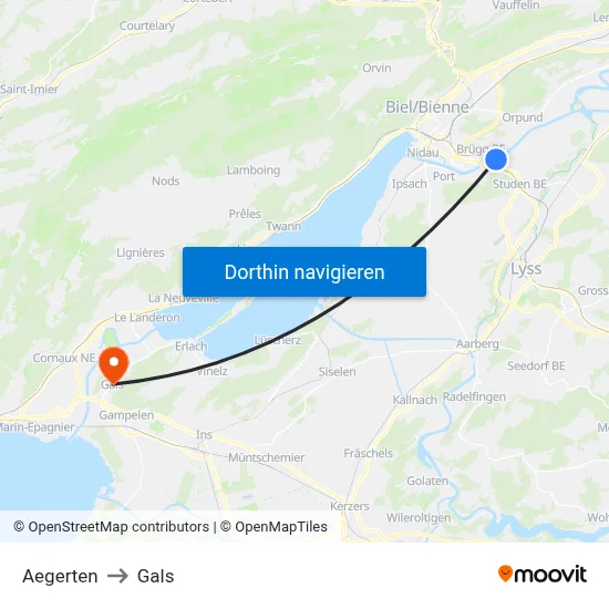 Aegerten to Gals map