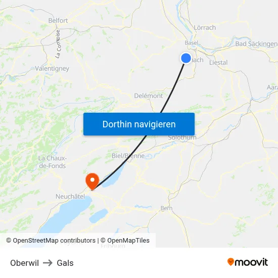 Oberwil to Gals map