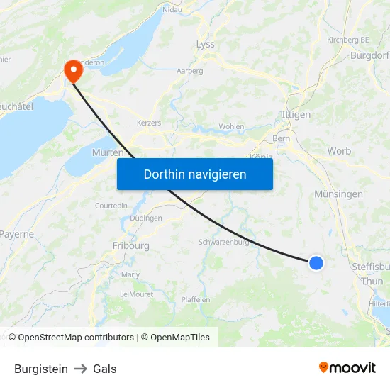 Burgistein to Gals map