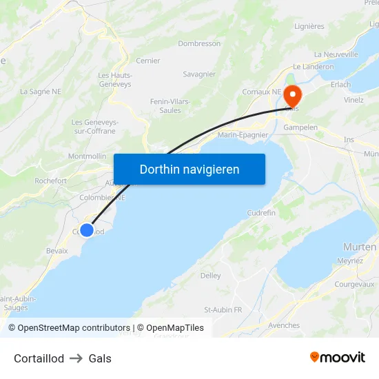 Cortaillod to Gals map