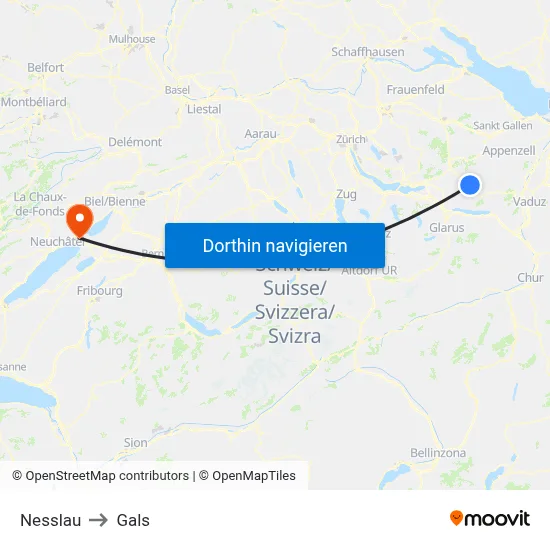 Nesslau to Gals map