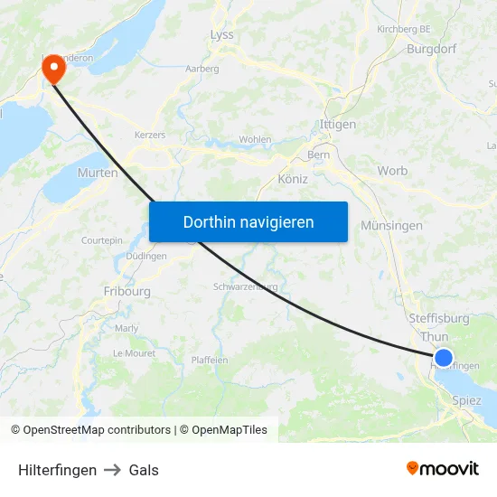 Hilterfingen to Gals map