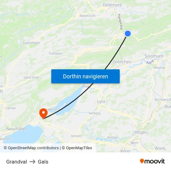 Grandval to Gals map