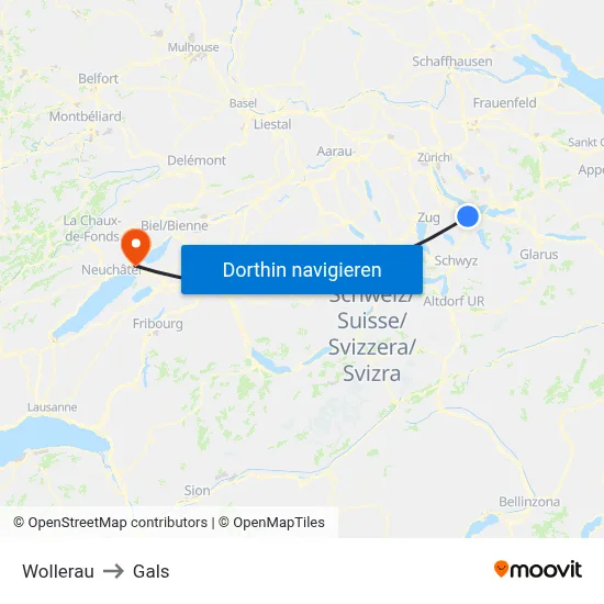 Wollerau to Gals map