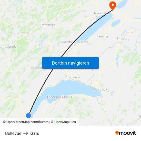 Bellevue to Gals map
