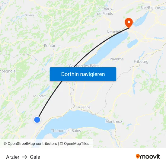 Arzier to Gals map