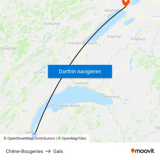 Chêne-Bougeries to Gals map