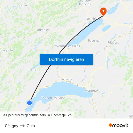 Céligny to Gals map