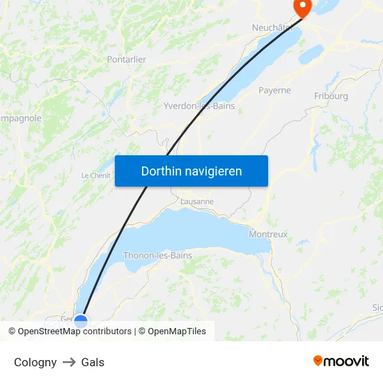 Cologny to Gals map