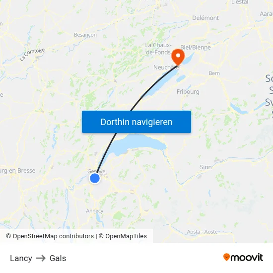 Lancy to Gals map