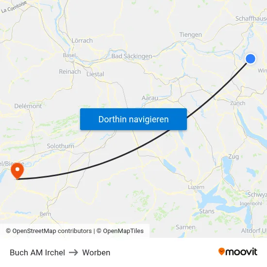 Buch AM Irchel to Worben map