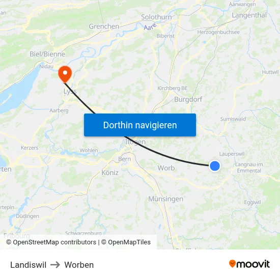 Landiswil to Worben map