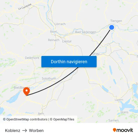 Koblenz to Worben map