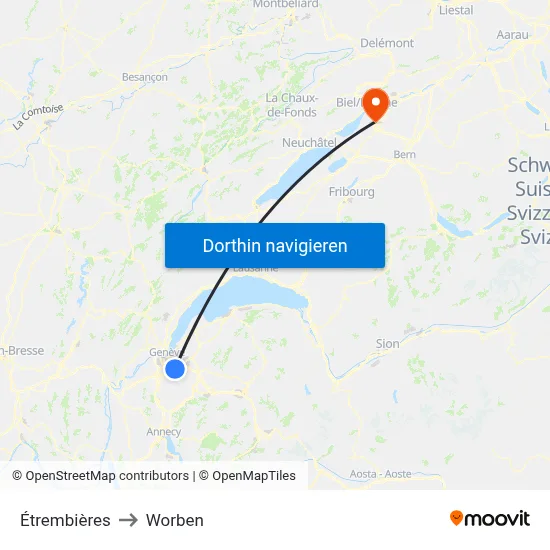 Étrembières to Worben map