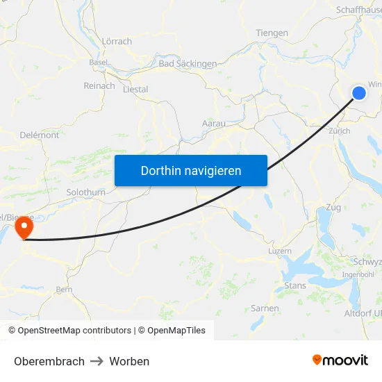 Oberembrach to Worben map