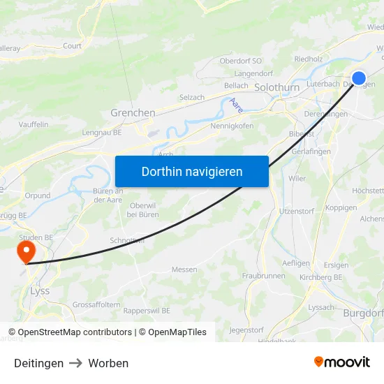 Deitingen to Worben map