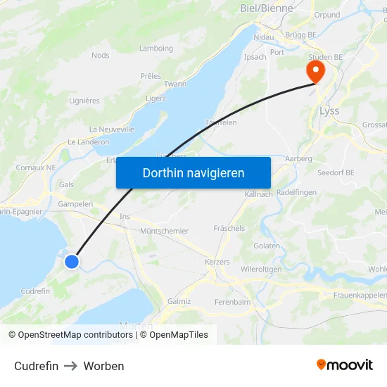 Cudrefin to Worben map