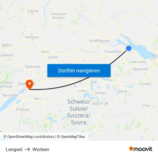 Lengwil to Worben map
