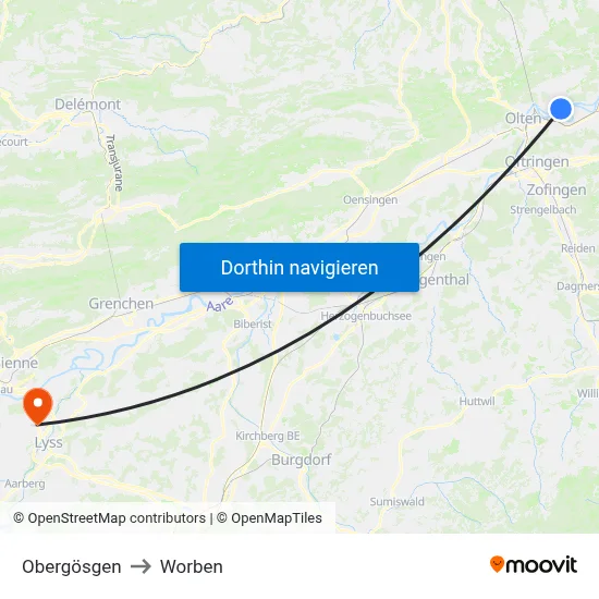 Obergösgen to Worben map