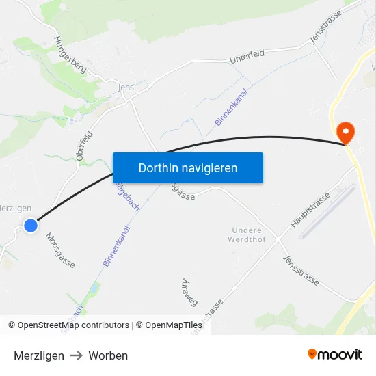 Merzligen to Worben map