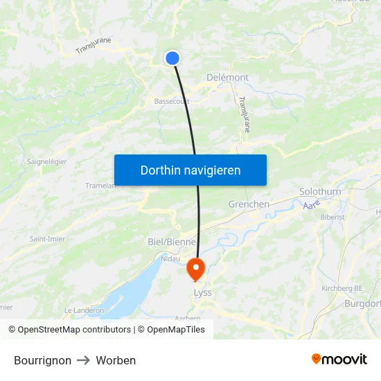 Bourrignon to Worben map