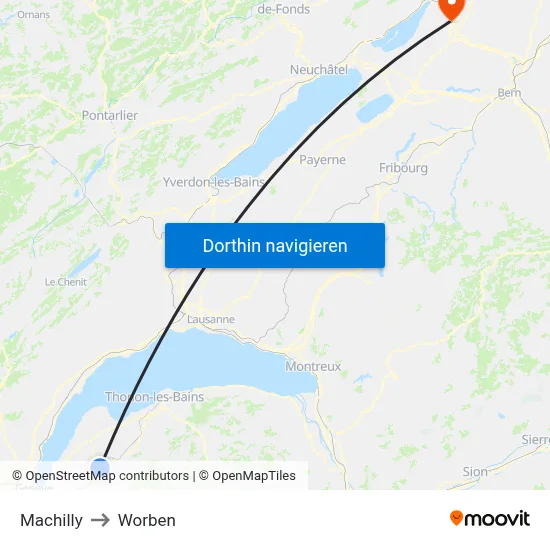 Machilly to Worben map