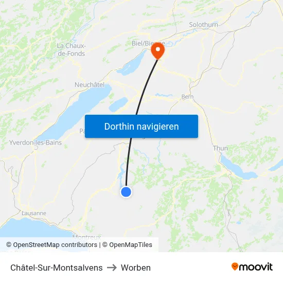 Châtel-Sur-Montsalvens to Worben map