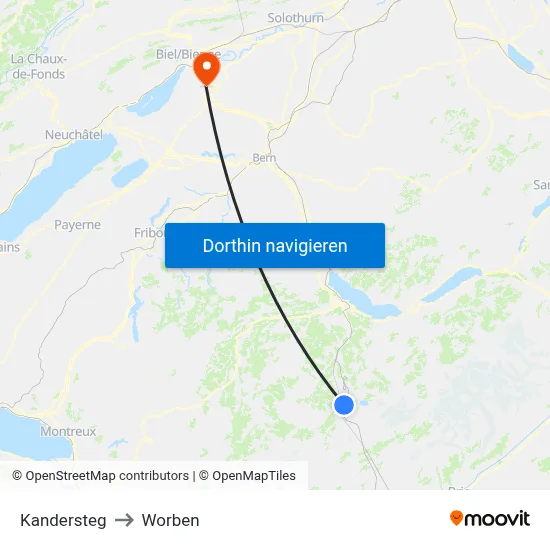 Kandersteg to Worben map