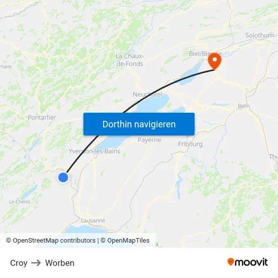 Croy to Worben map