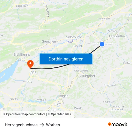 Herzogenbuchsee to Worben map