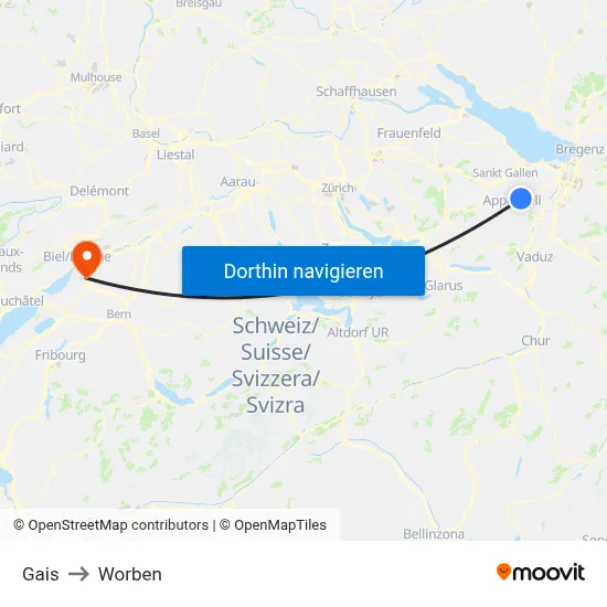 Gais to Worben map