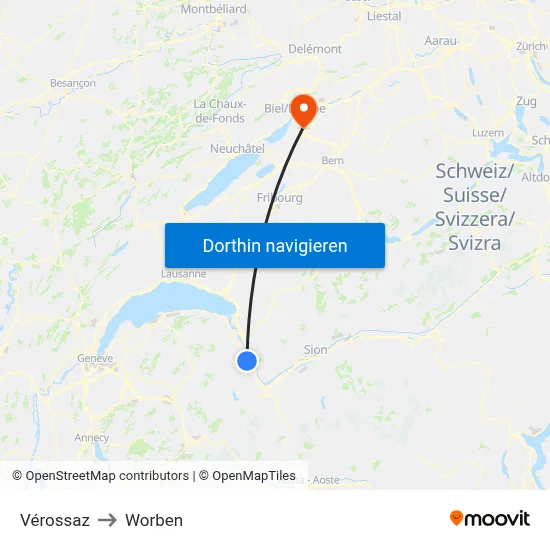 Vérossaz to Worben map