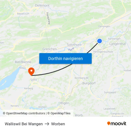 Walliswil Bei Wangen to Worben map
