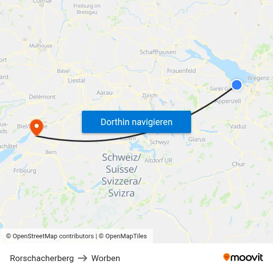 Rorschacherberg to Worben map