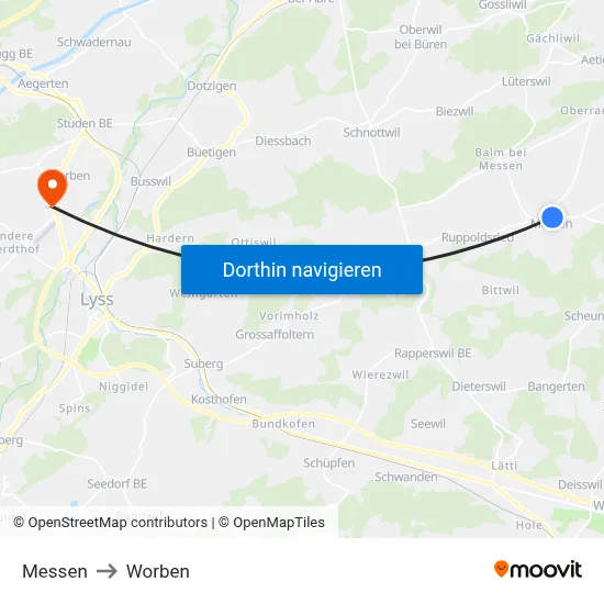 Messen to Worben map