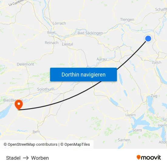 Stadel to Worben map