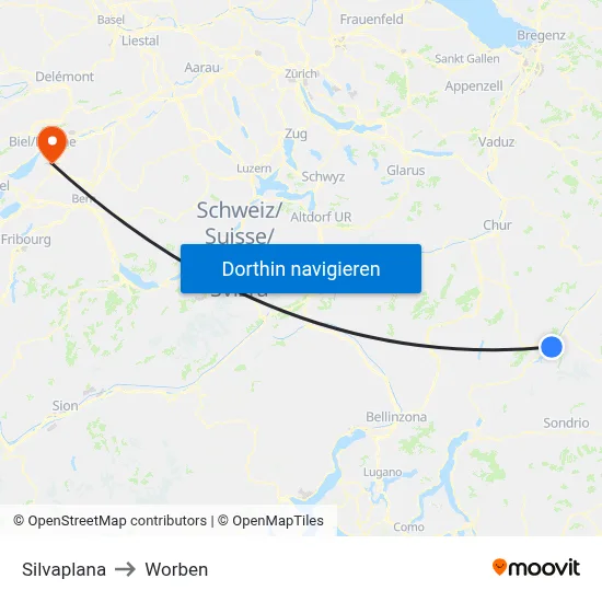 Silvaplana to Worben map